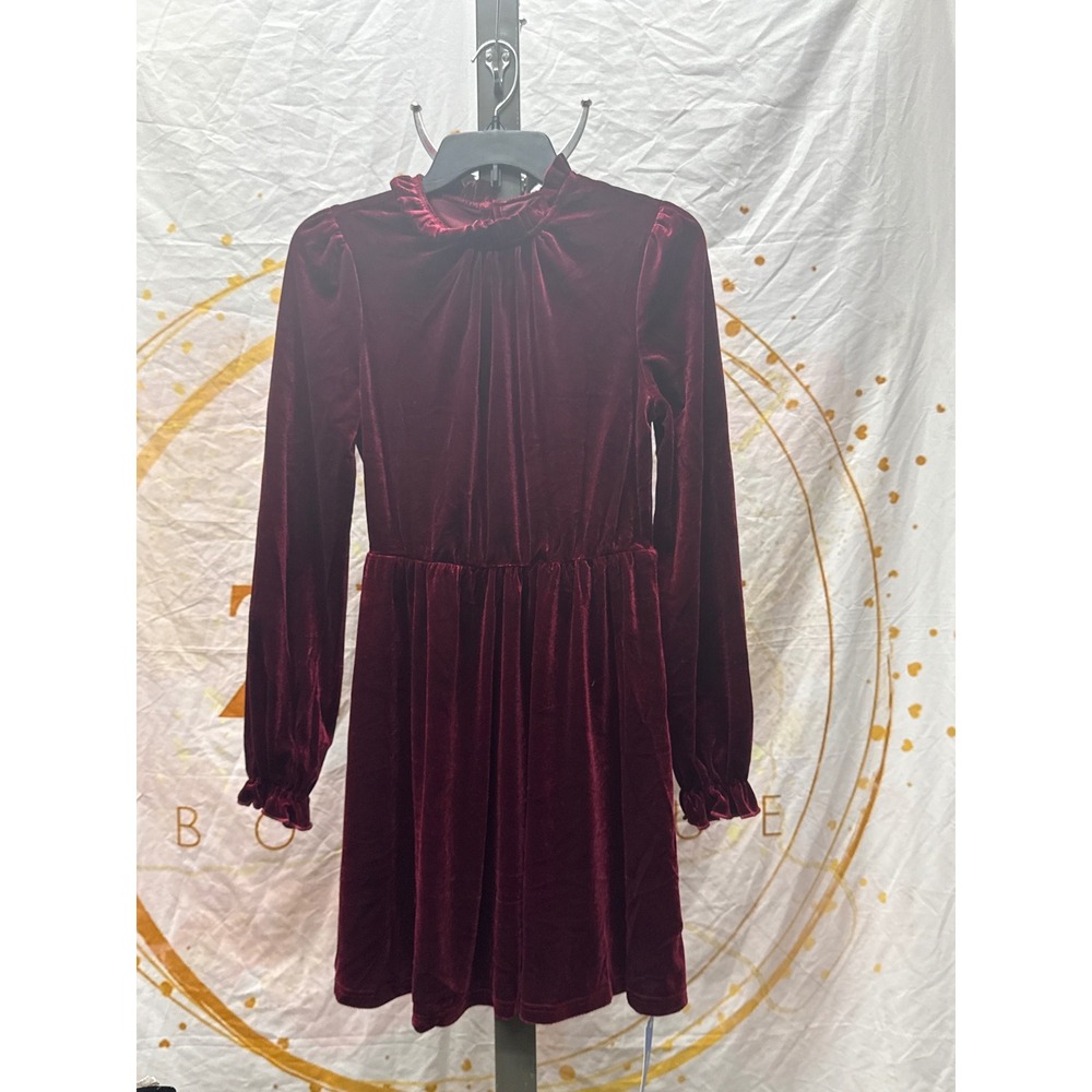 Red Velvet Long Puff Sleeve Mini‎ Dress Size S
